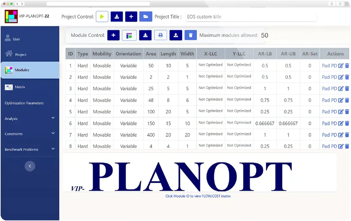 VIP-PLANOPT Online running in a web browser
